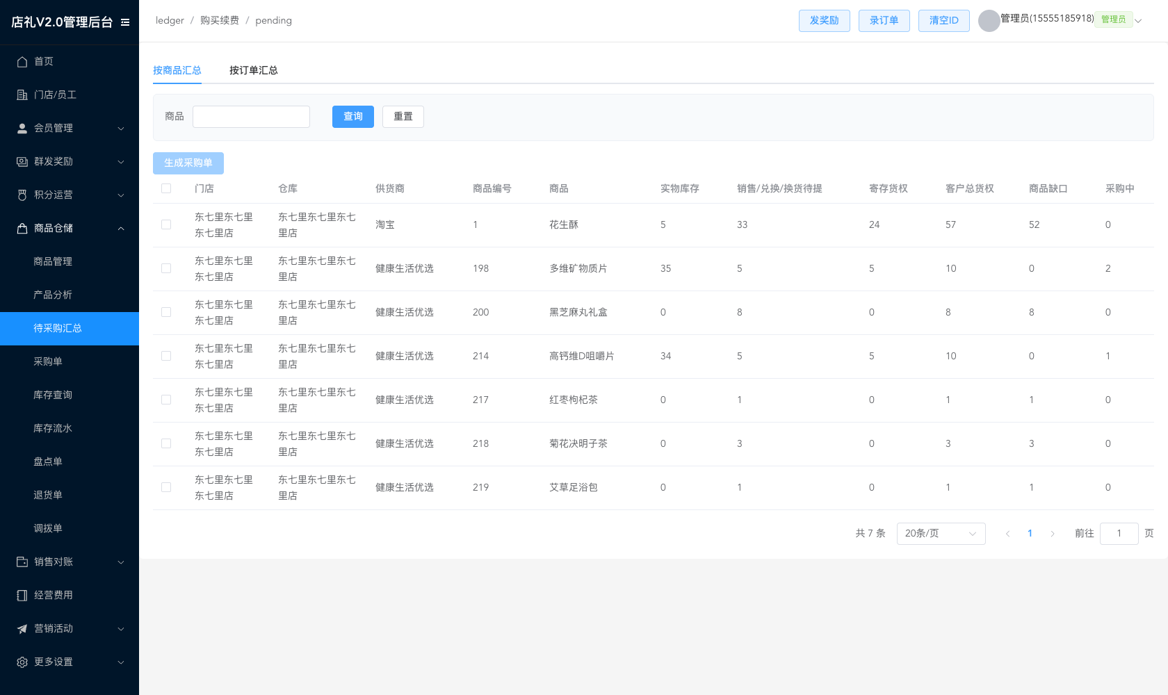门店库存与采购的待采购汇总,按商品缺口与采购中数量算出仍需采购